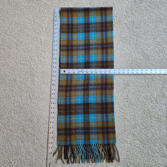 Plaid Cashmere Woven Scarf Blue Brown - Picture 2 of 9